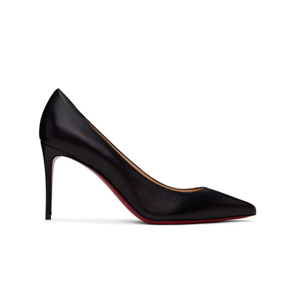 Christian Louboutin Black Leather Pointed-Toe Pumps with Red Soles